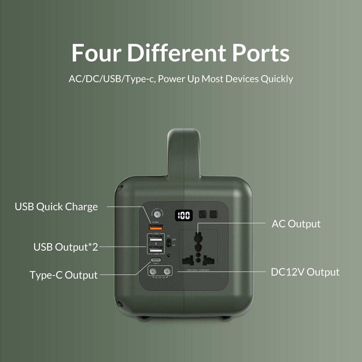 Trạm sạc pin sử dụng điện 220V di động GreenPower Trip 120w 39000mAH có đèn pin