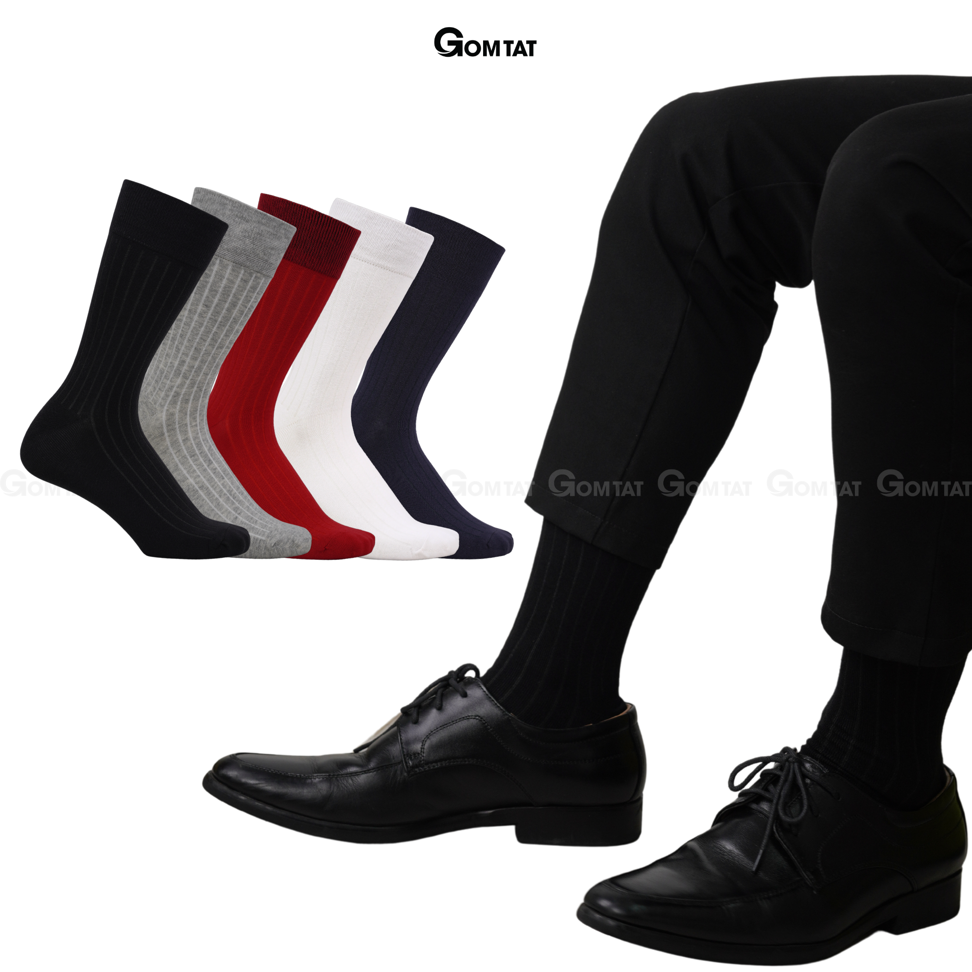 Hộp 5 đôi tất đi giày tây nam mẫu gân chìm, vớ nam công sở chất liệu cotton cao cấp hút ẩm thoáng khí - GOM-TAYGANCHIM-CB5