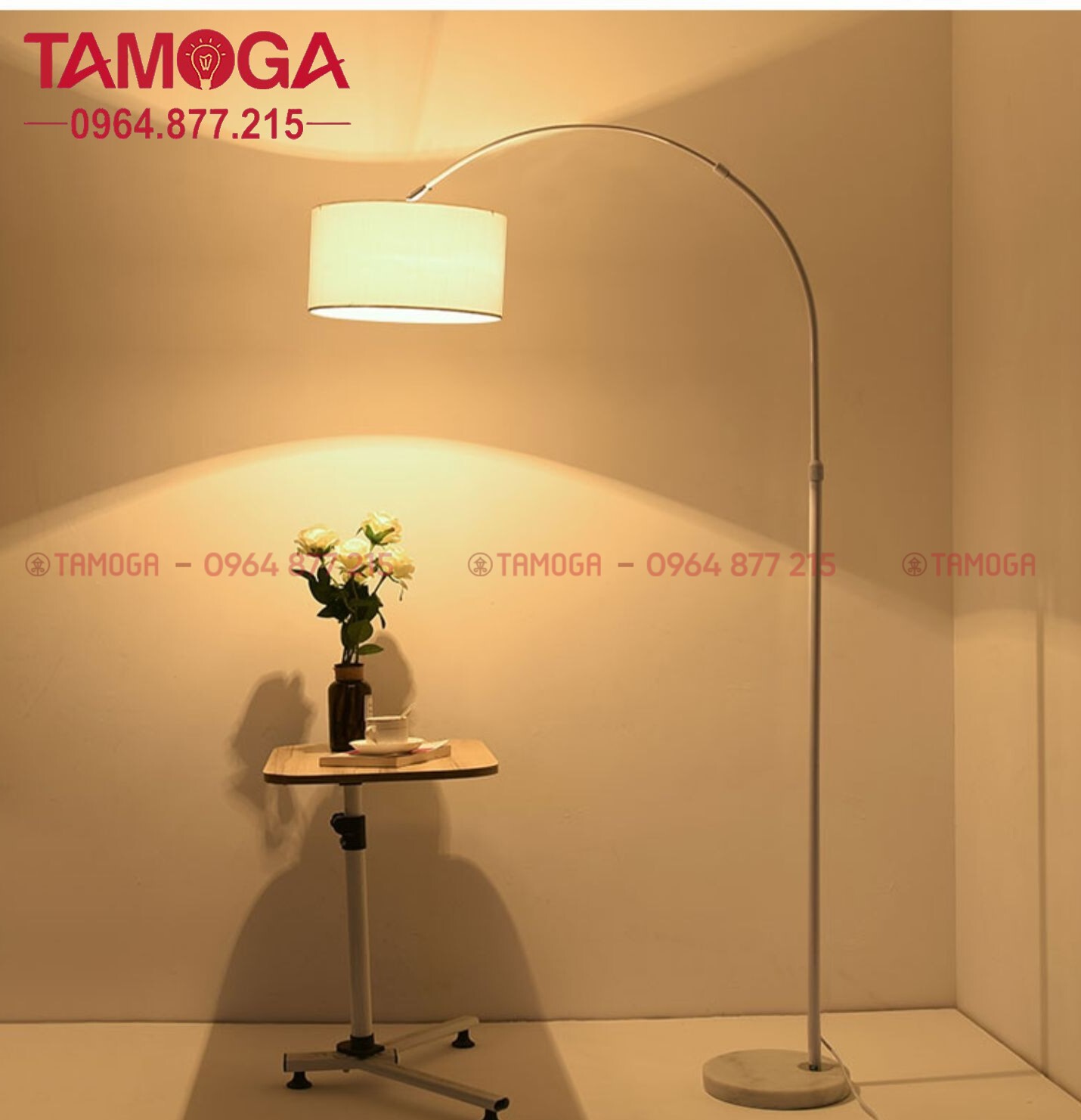 Đèn cây chụp vải trắng 9093A WH màu trắng TAMOGA LENIS