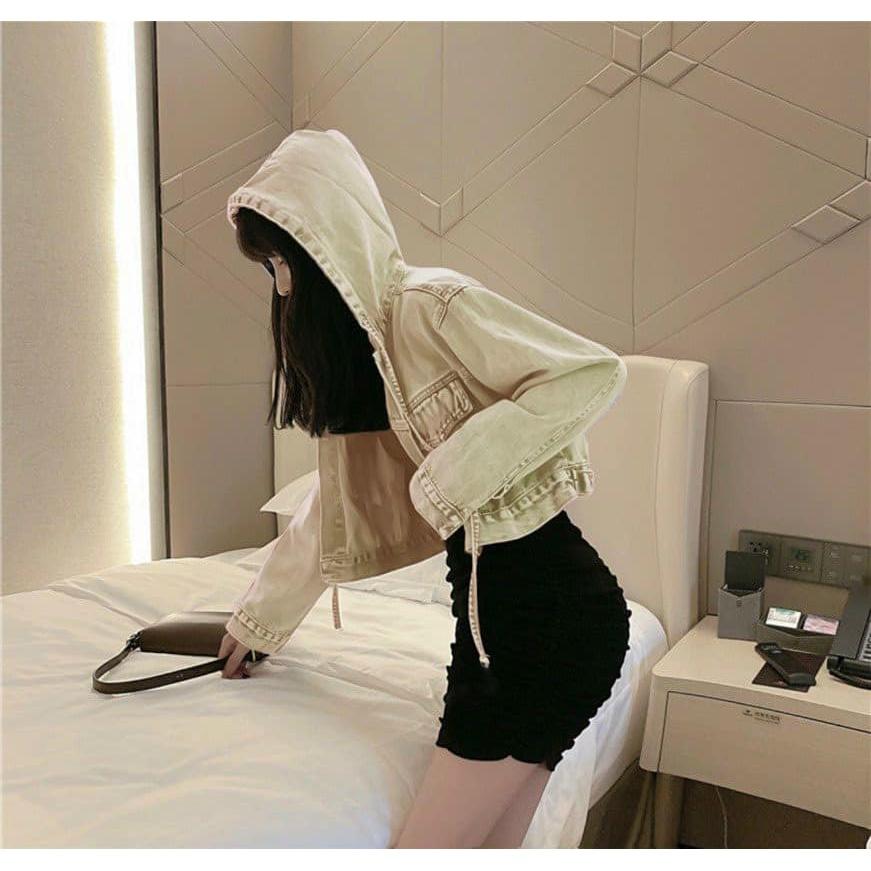 Áo khoác croptop kaki nón nữ