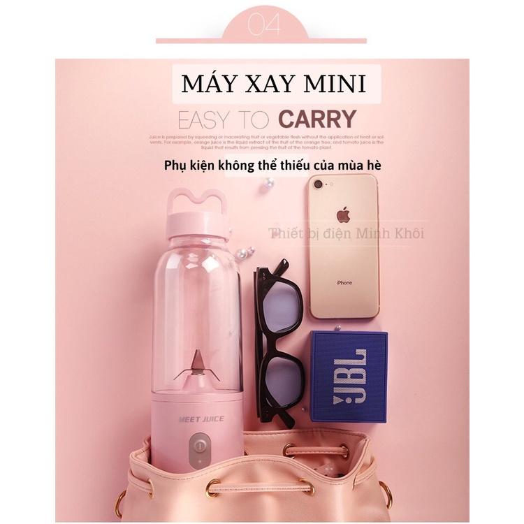 Máy xay sinh tố mini cầm tay Meet Juice 500ml tặng túi đá giữ nhiệt 24H, máy xoay hoa quả