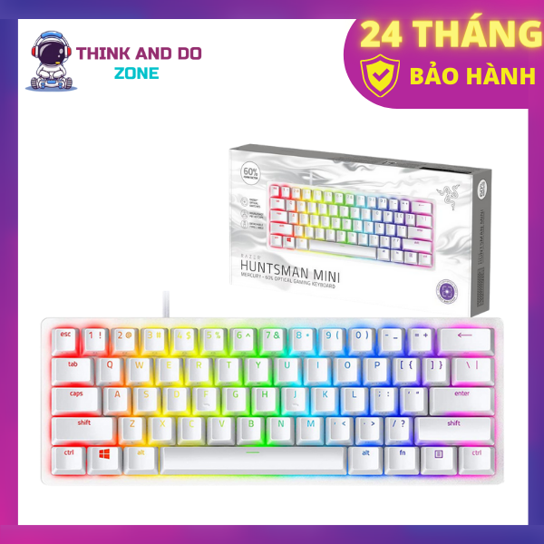 Bàn phím Razer Huntsman Mini-Trắng-60% Optical-Clicky Purple Switch_RZ03-03390300-R3M1- Hàng chính hãng
