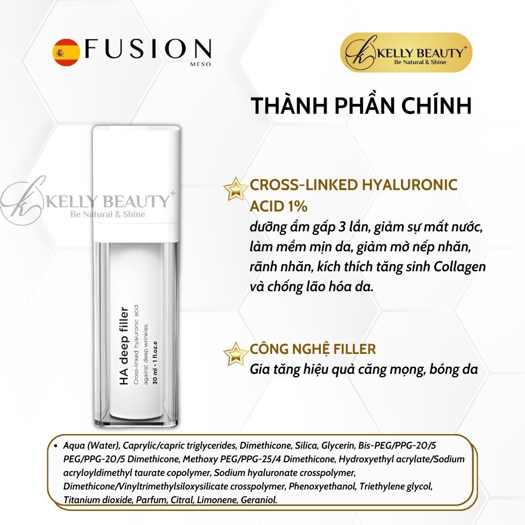 Fusion HA Deep Filler - Tinh Chất Căng Bóng Da; Dưỡng Ẩm Gấp 3 Lần Giúp Mờ Nếp Nhăn, Ngừa Mất Nước - Kelly Beauty