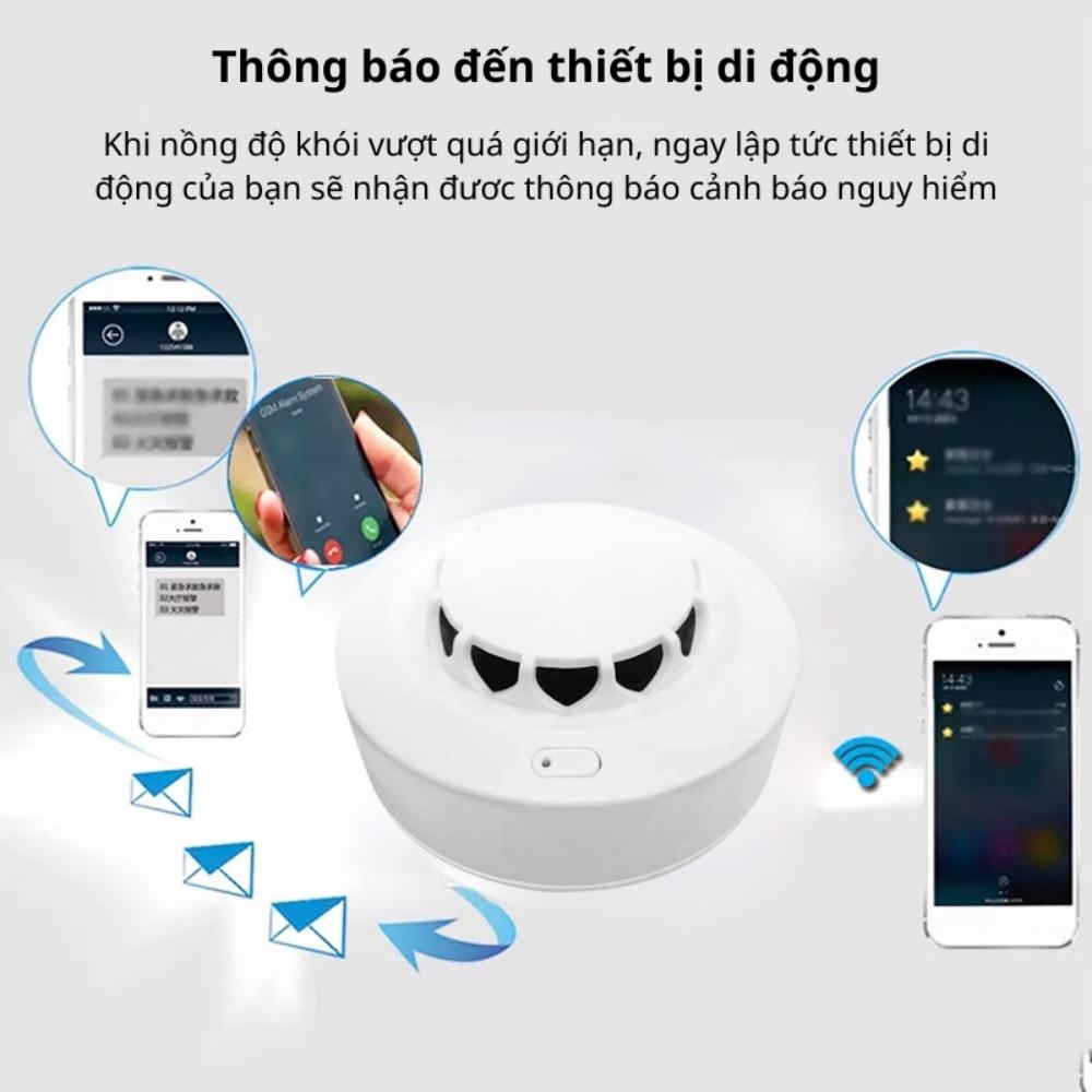 Đầu báo khói wifi chuông báo cháy vào điện thoại TF209