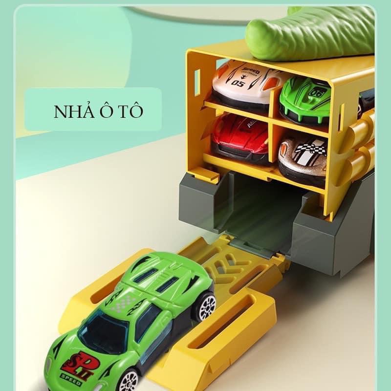 Đồ chơi cho trẻ em tìm hiểu thế giới xung quanh - Trọn bộ đồ chơi khủng long nuốt ô tô (Kèm 6 ô tô con nhiều màu sắc)