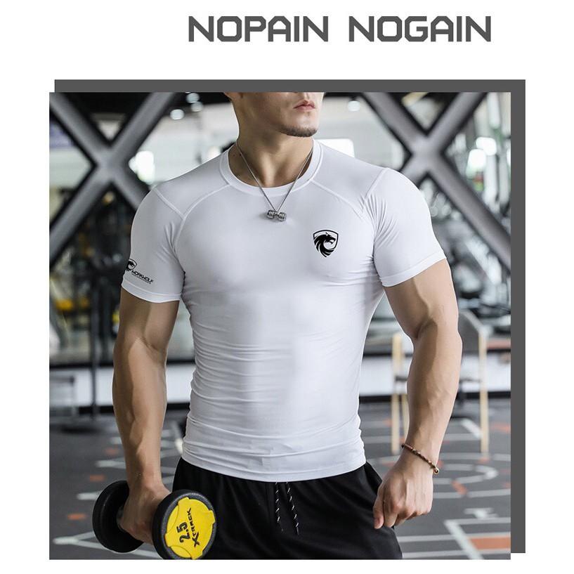 Áo Ngắn Tay Tập Gym Nam Vải Thun Lạnh Gold Shark, Logo cá tính