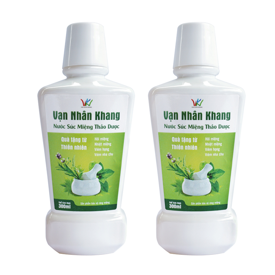 Combo 2 chai Nước Súc Miệng Thảo Dược - Vạn Nhân Khang 300ml hỗ trợ điều trị Hôi Miệng, Nhiệt Miệng, Nhiệt lưỡi, Viêm Nha Chu, Chảy máu Chân Răng