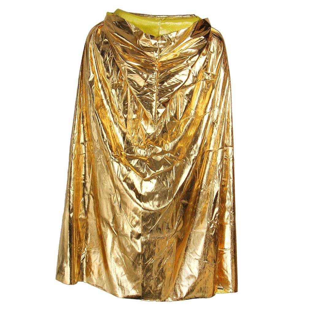 Kids Shiny Cloak Hooded Cape Wizard Witch Costume Party Fancy Dress Gold