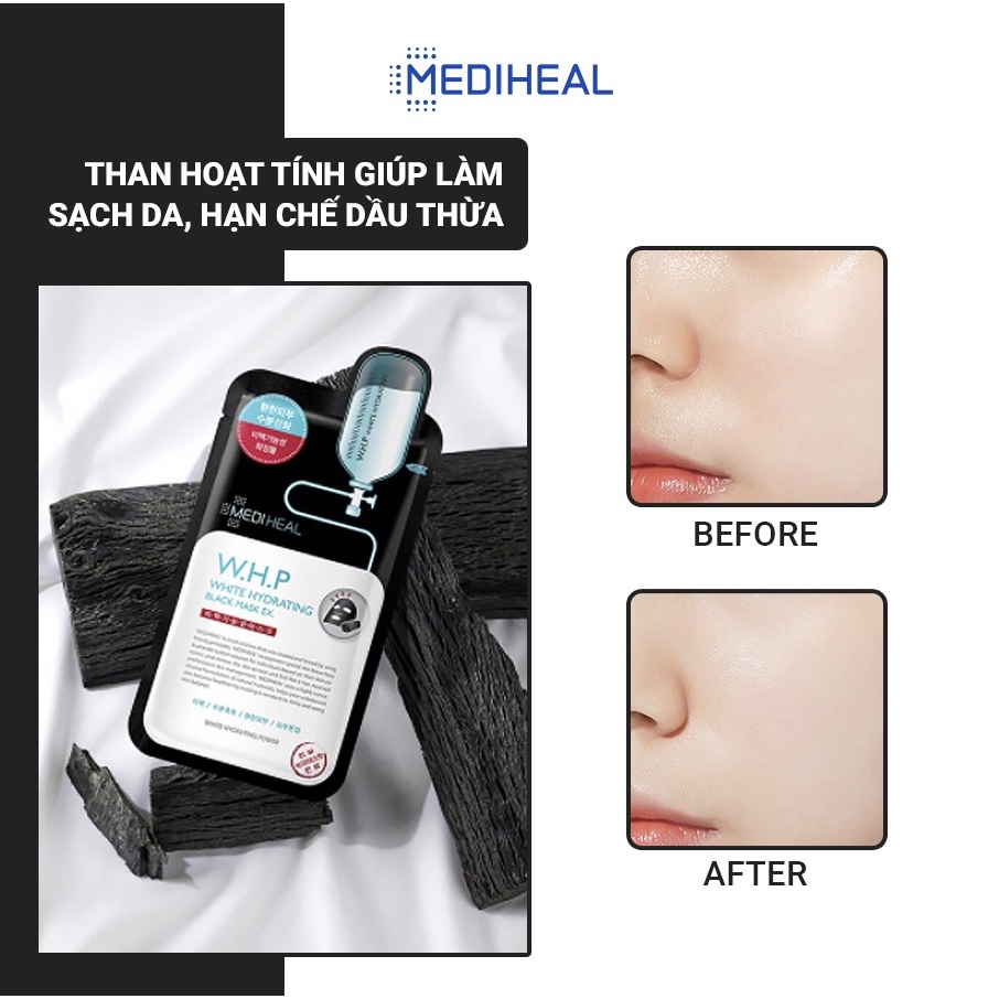Combo 5 Mặt nạ Than hoạt tính Dưỡng Trắng Da Mediheal W.H.P White Hydrating Charcoal-Mineral Mask 25ml x5