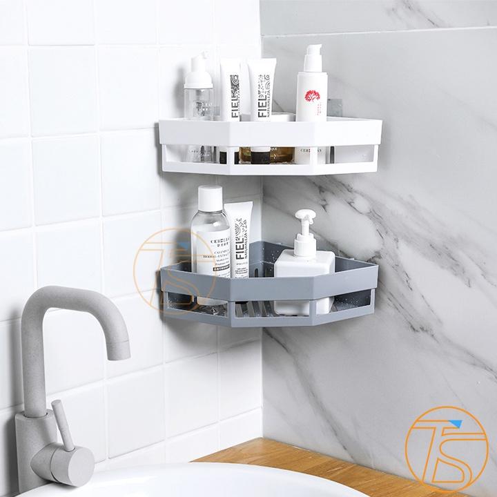 Kệ Nhựa Góc Tường Để Đồ Trong Nhà Tắm Nhà Bếp Dán Bám Dính Không Cần Khoan 18.5x18.5cm - 1 Cái