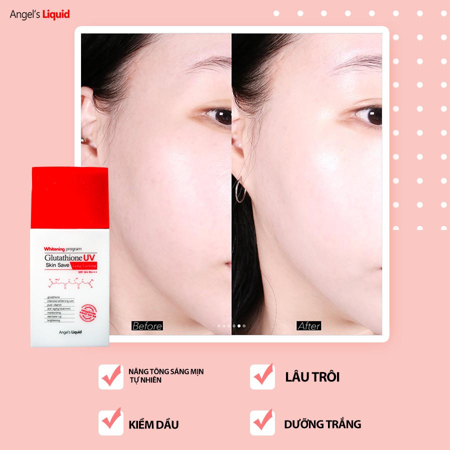 Kem chống nắng nâng tone, chống trôi Angel's Liquid Glutathione Uv Skin Save Long Lasting SPF50+ PA+++ 50ml