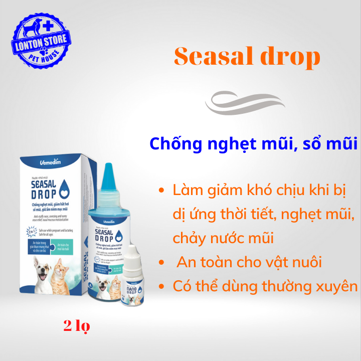 Nước nhỏ mũi chó mèo Seasal Drop Vemedim giúp chống ngẹt mũi, hắt hơi, sổ mũi, 1 hộp 1 cặp