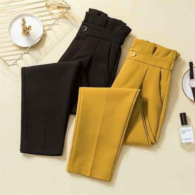 Quần baggy nữ cạp lưng cao xếp ly