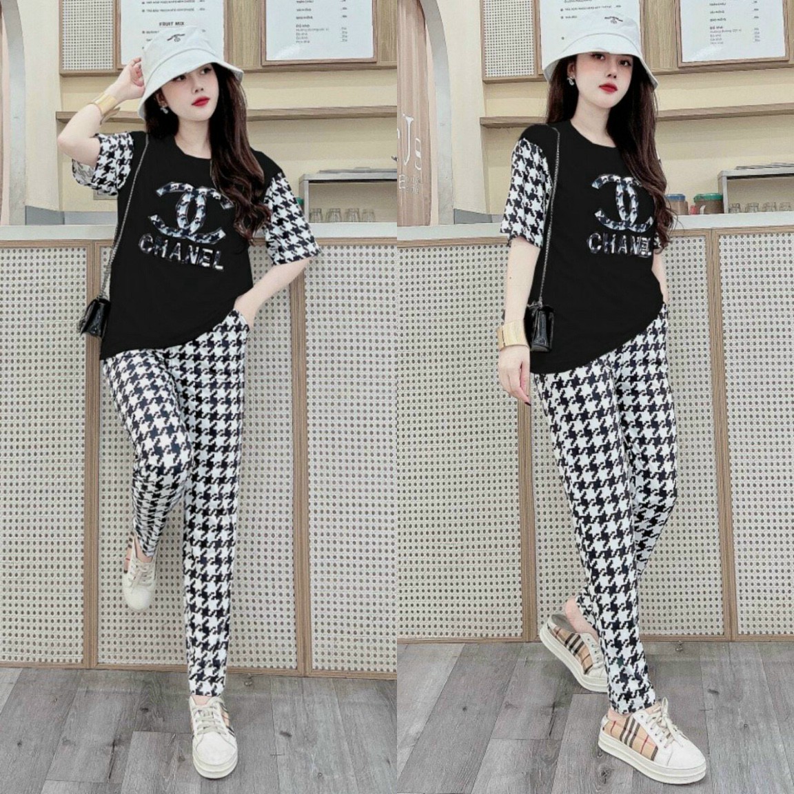 Đô bộ thun form rộng họa tiết đắp chữ C