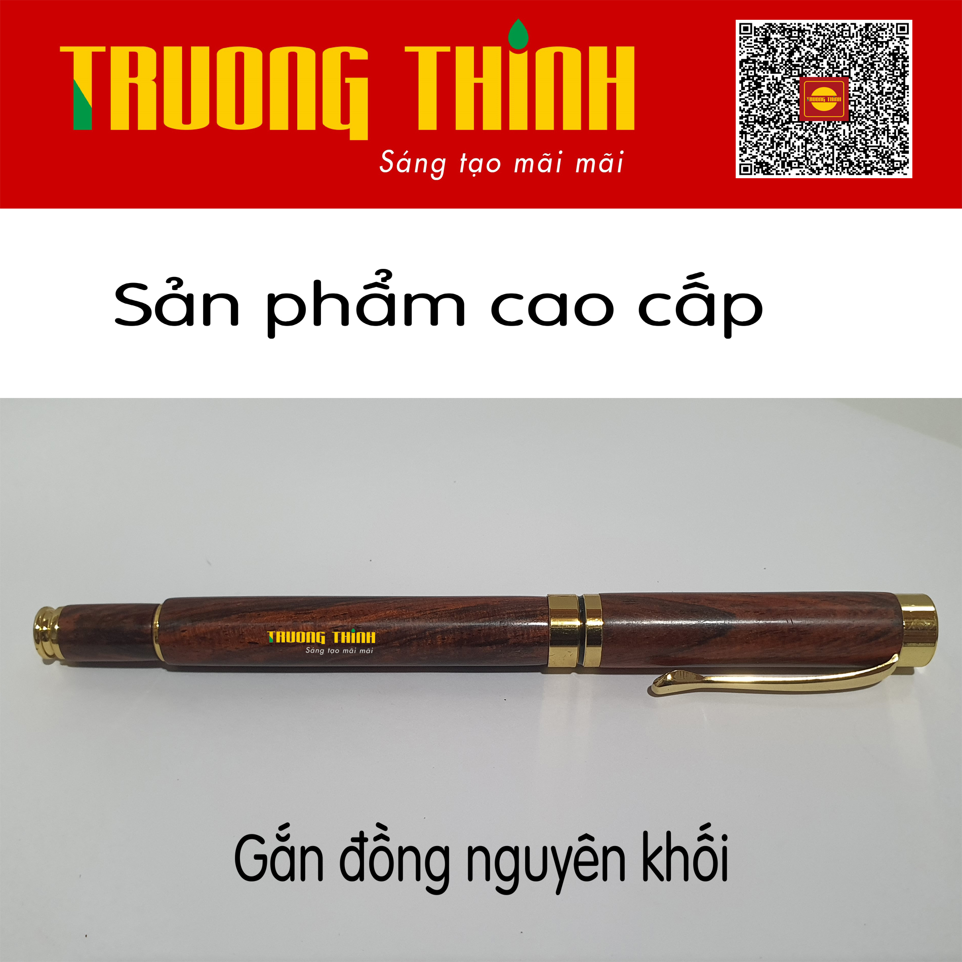 Bút Ký Gỗ Trắc Đỏ Đen Cao Cấp Chính Hãng Trường Thịnh Đẳng Cấp Doanh Nhân - Gắn Đồng Nguyên Khối. Loại Rút 14.5 cm