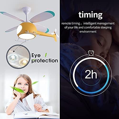 Quạt trần đèn máy bay trực thăng lõi đồng trang trí phòng cho bé,nhà hàng,quán cafe,động cơ Dc đèn led 3 màu ánh sáng