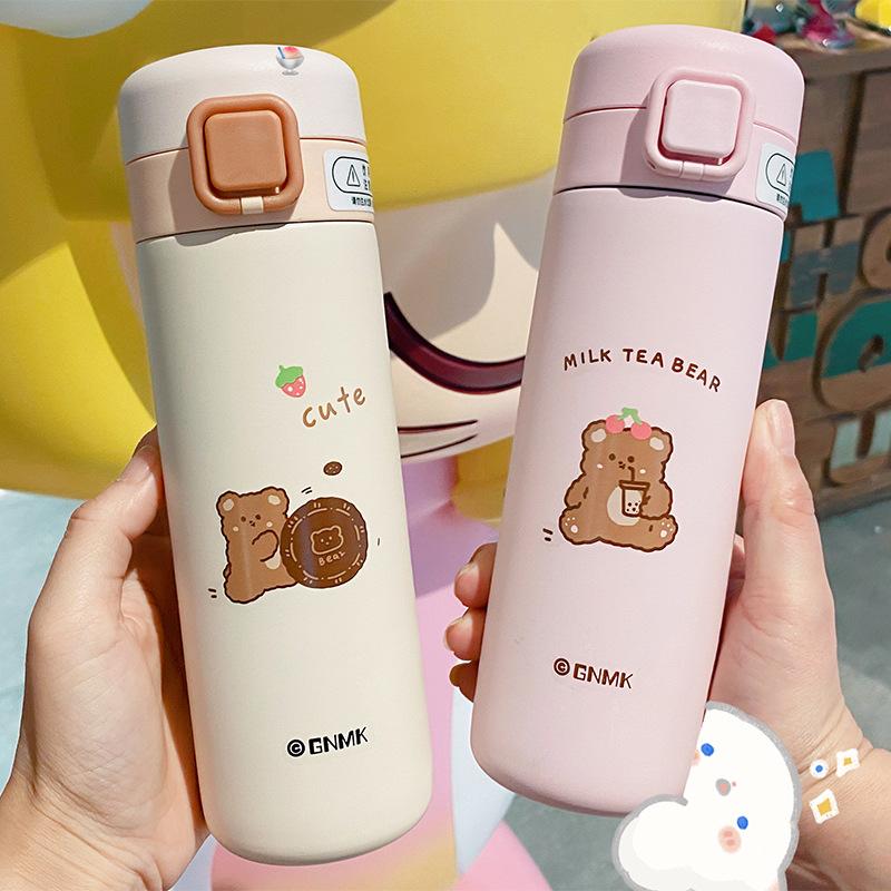 Gấu Bình Giữ Nhiệt Cốc Hoạt Hình Dễ Thương Trẻ Em Học Sinh Bé Gái Bé Trai Nảy Bình Nước 304 Bình Giữ Nhiệt Chân Không Thép Không Gỉ Cup