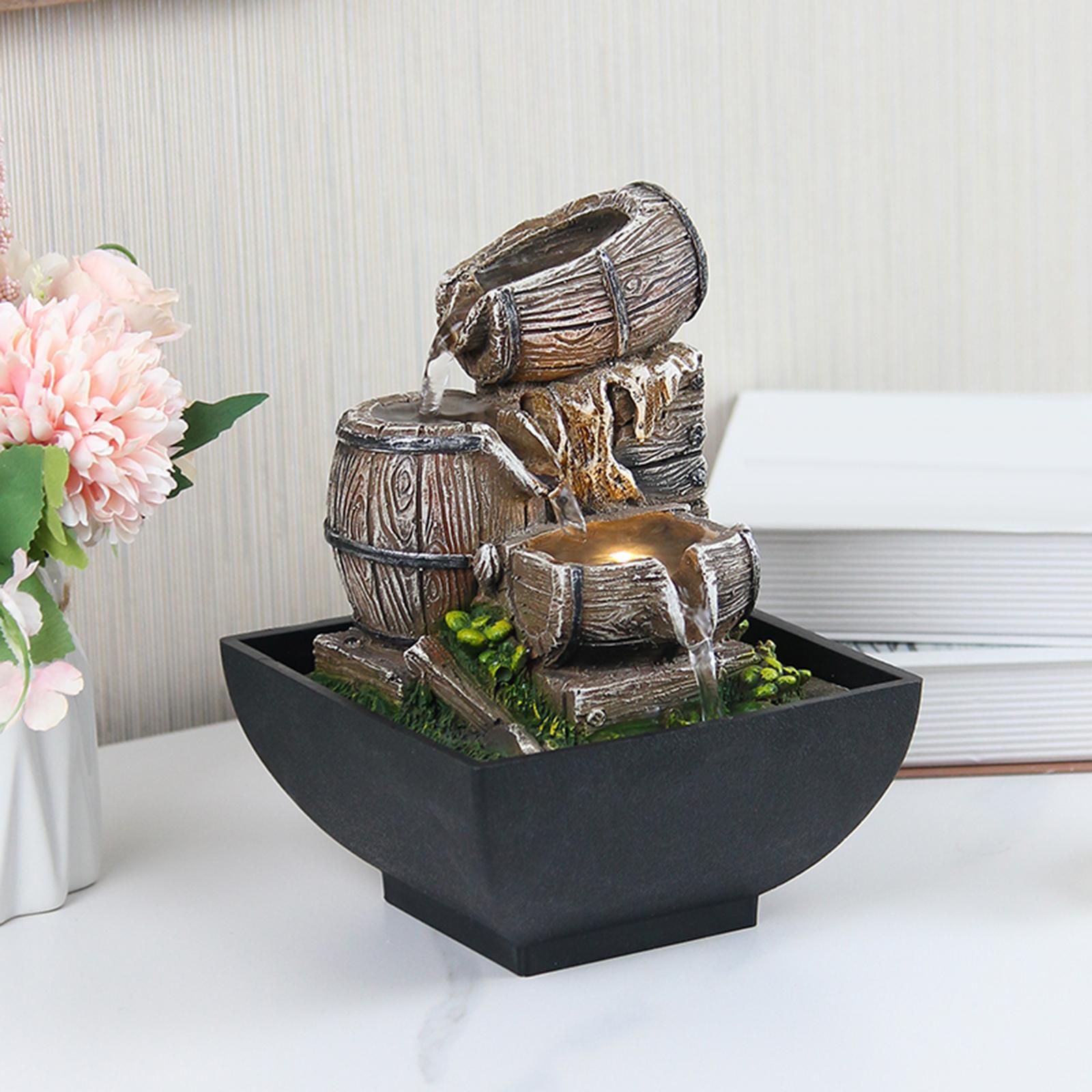 3 Tiers Desktop Water Fountain with Scene Light for Zen Meditation Ornament