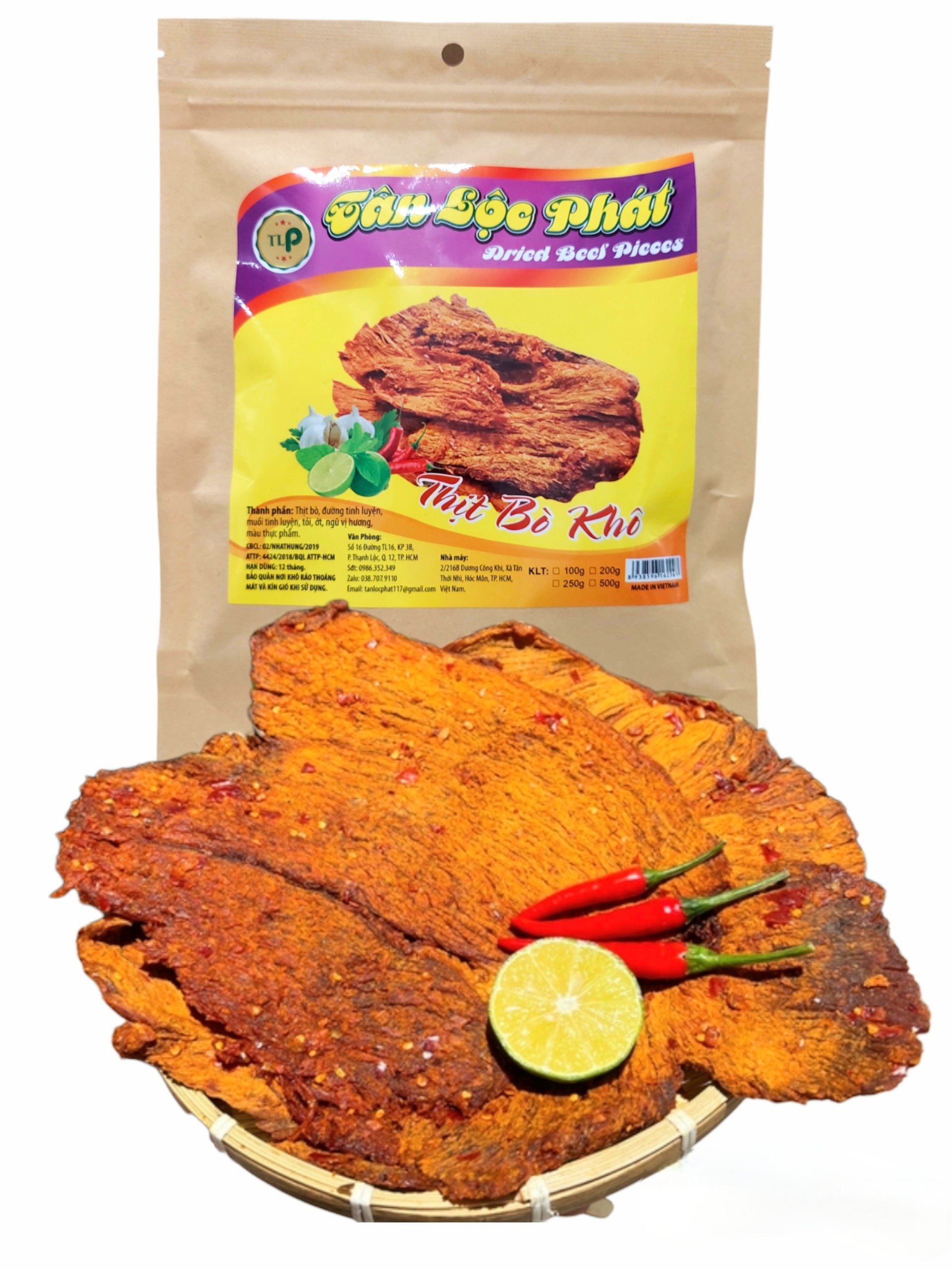 KHÔ BÒ MIẾNG MỀM CAY NHẸ VỊ VỪA ĂN KÈM TƯƠNG ỚT CỰC NGON THƯƠNG HIỆU TÂN LỘC PHÁT - 100G