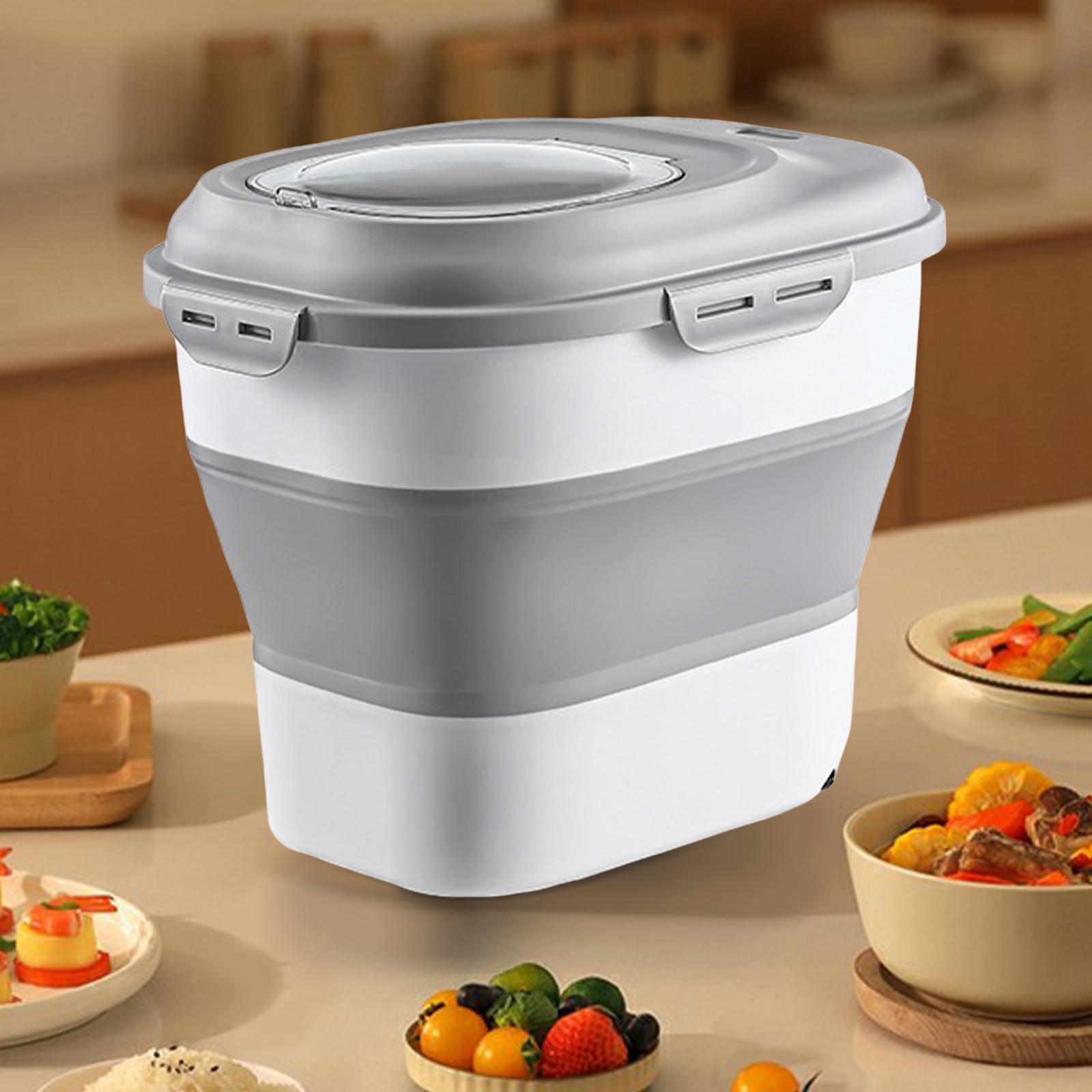 Foldable Rice Storage Container Rice Dispenser with Wheels for Grain Flour