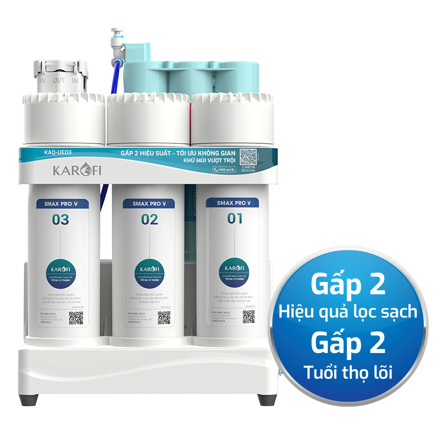 [ĐỘC QUYỀN ONLINE - TẶNG BỘ LÕI] Máy lọc nước RO để gầm Karofi KAQ-UE03 - hệ 10 lõi, Màng RO 50 GPD, Bảo hành 36 Tháng - Hàng chính hãng