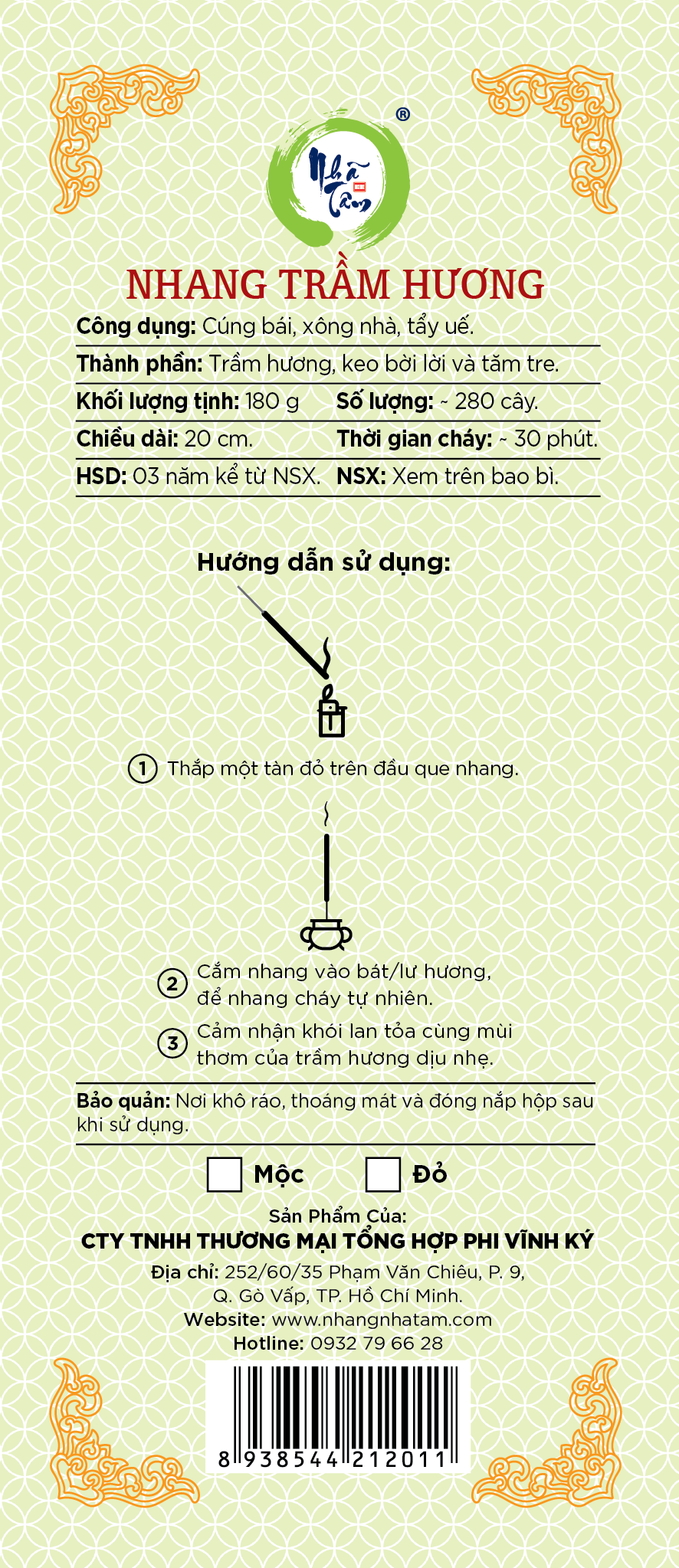 NHANG TRẦM HƯƠNG 20CMX180G TĂM ĐỎ