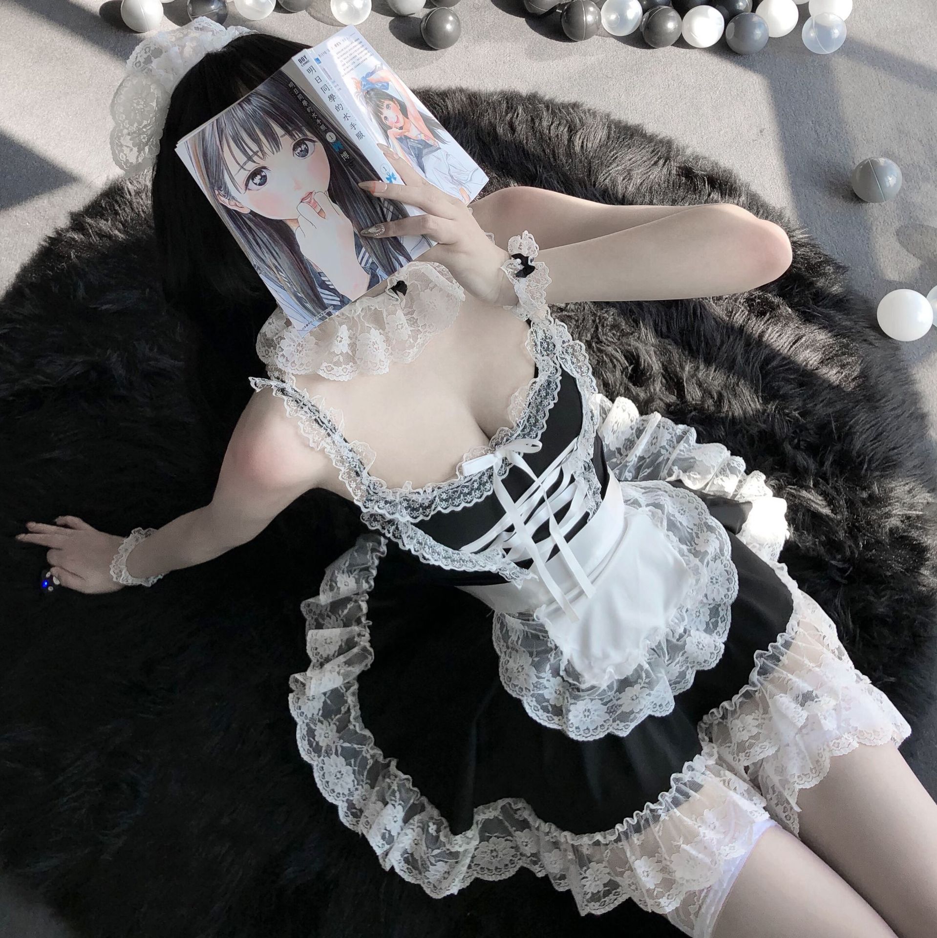 Cosplay hầu gái sexy - Set váy ngủ sexy cosplay cô hầu bàn tạp dề trắng