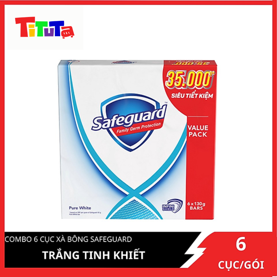 Xà bông cục Safeguard Trắng tinh khiết Gói siêu đại 130gX6