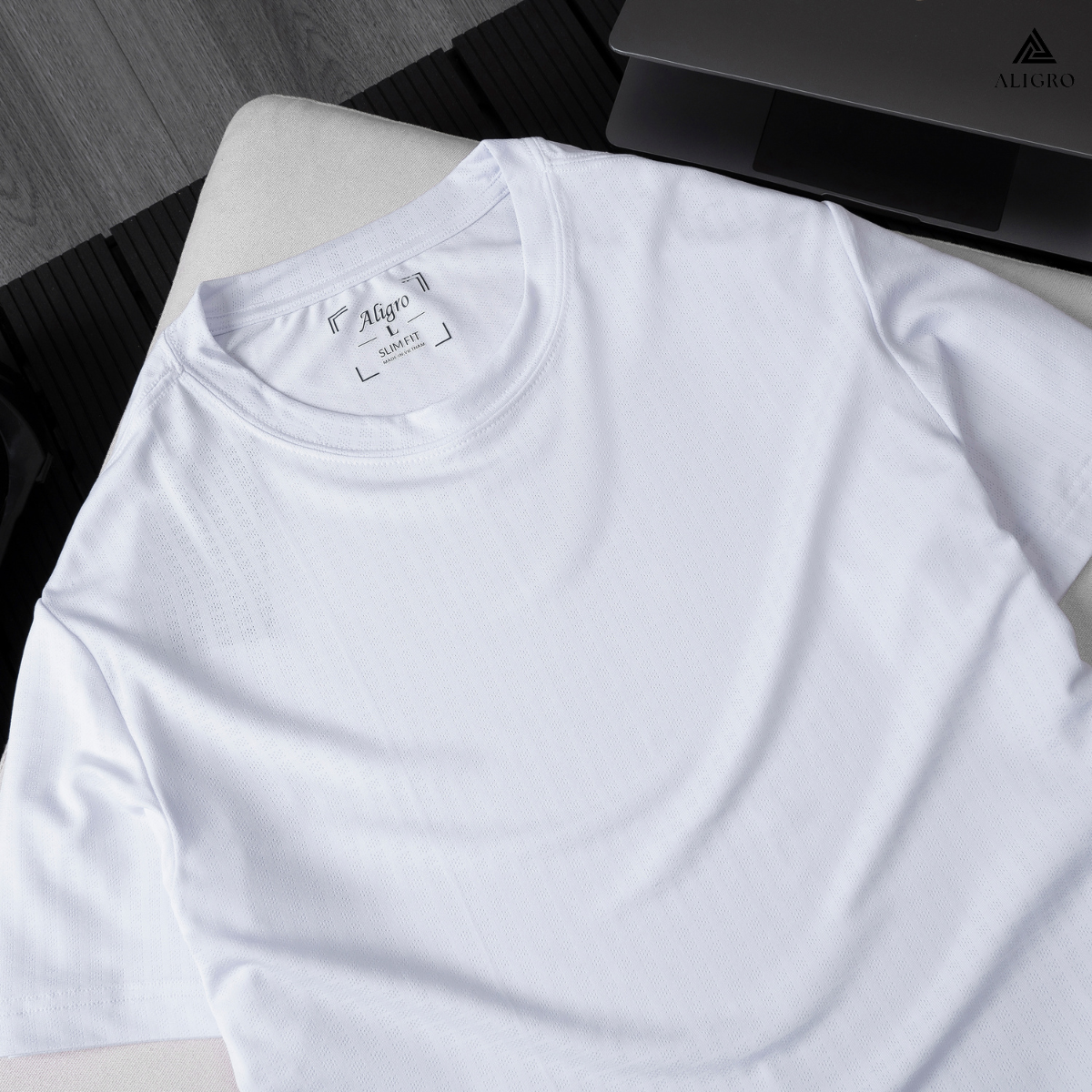 Áo phông nam ngắn tay ALIGRO chất vải cotton ô chấm màu trắng năng động ALGAPC073
