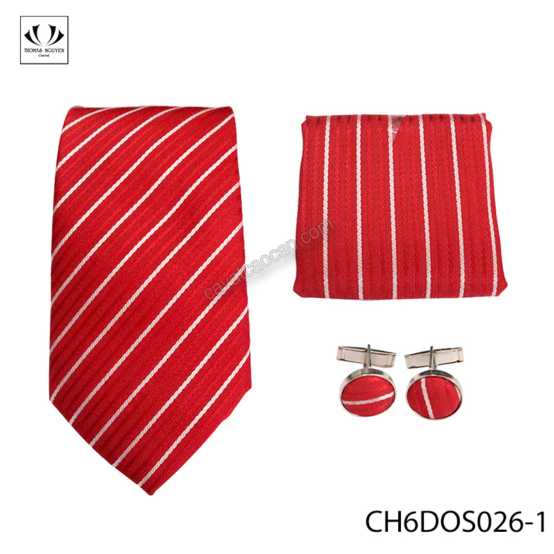 Cà vạt nam, cà vạt bản nhỏ, cà vạt 6cm - Cà vạt hộp bản nhỏ màu đỏ họa tiết sọc