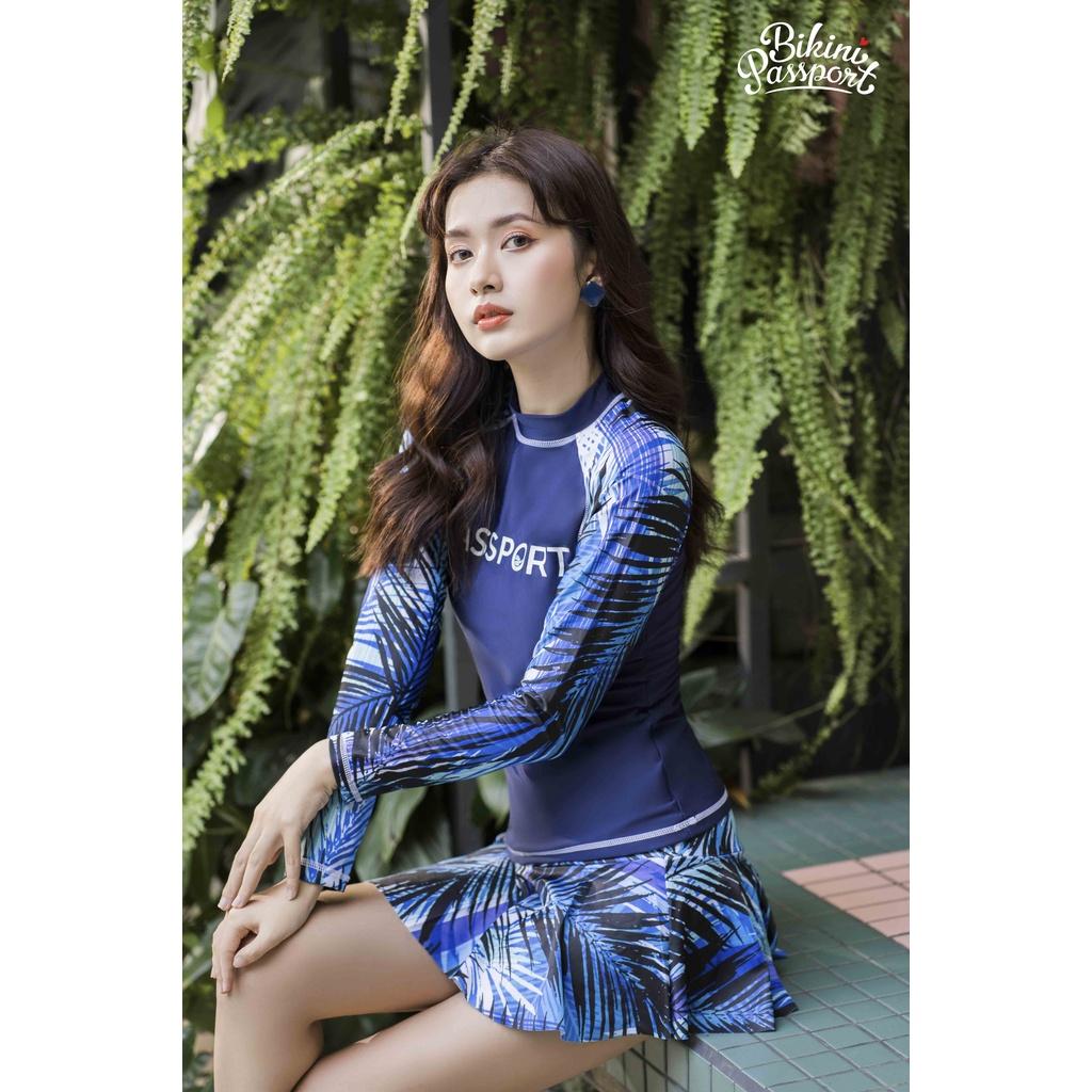 Đồ bơi nữ BIKINI PASSPORT kiểu hai mảnh tay dài, váy - màu Xanh Navy - BS358_NV