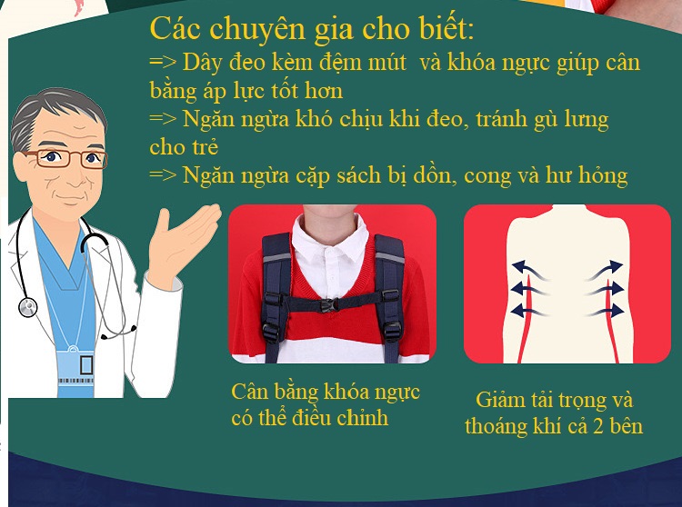 Cặp Đi Học Cho Bé Trai Bé Gái Chống Gù Cao Cấp Tiêu Chuẩn Châu Âu