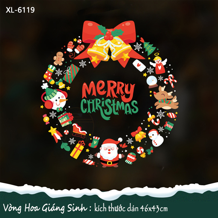 Decal Trang Trí Noel Merry Christmas Dán Tĩnh Điện Dịp Giáng Sinh, Tết 2023 Phù Hợp Shop Thời Trang, Văn Phòng