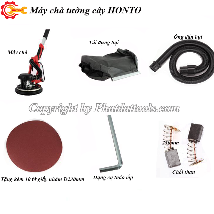 Máy chà nhám tường làm sơn bả dạng cây HONTO YS-892-Có hút bụi, đèn led chiếu sáng-Tặng 10 tờ giấy nhám-Bảo hành 6 tháng