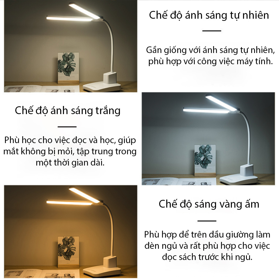 Đèn Học Led Chống Cận Bảo Vệ Mắt, Cổng Sạc USB, Ba Chế Độ Màu, Công Tắc Cảm Biến, Cổ Silicon Uốn Dẻo