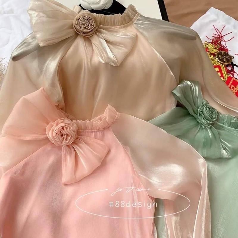 Áo dài bé thiết kế nơ cổ