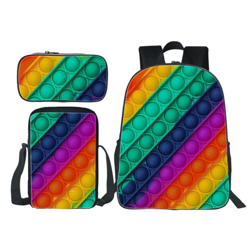 16 12 Inch POP Của Nó Lưng Thanh Thiếu Niên 3D Anime Rainbow Dây Kéo Đôi Hoạt Hình Pop Fidget Trường Túi Ngộ Nghĩnh Họ Trò Chơi túi Trẻ Em