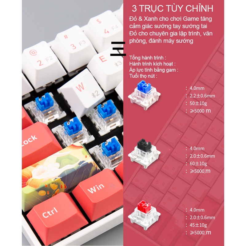 Bàn phím cơ không dây Dual Mode Newmen GM610 Layout 61 phím Hotswap,đa chế độ kết nối,dùng cho PC/laptop/ĐT, bảo hành 24 tháng - Hàng chính hãng