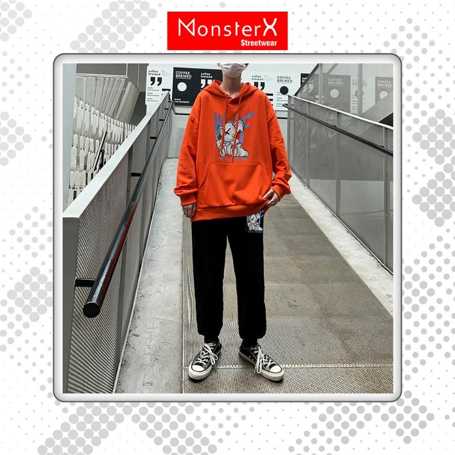 Áo mũ Hoodie Unisex MonsterX Gấu X form rộng 5 màu nỉ bông cặp đôi nam nữ Oversize Ulzzang thu đông