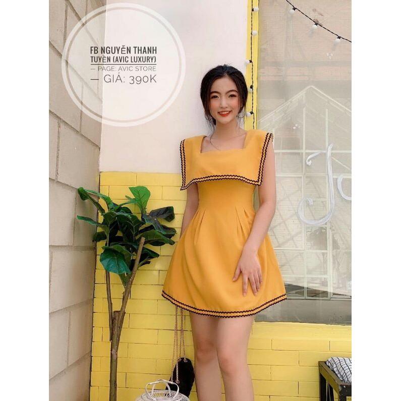 Đầm vàng cổ vuông cực hót