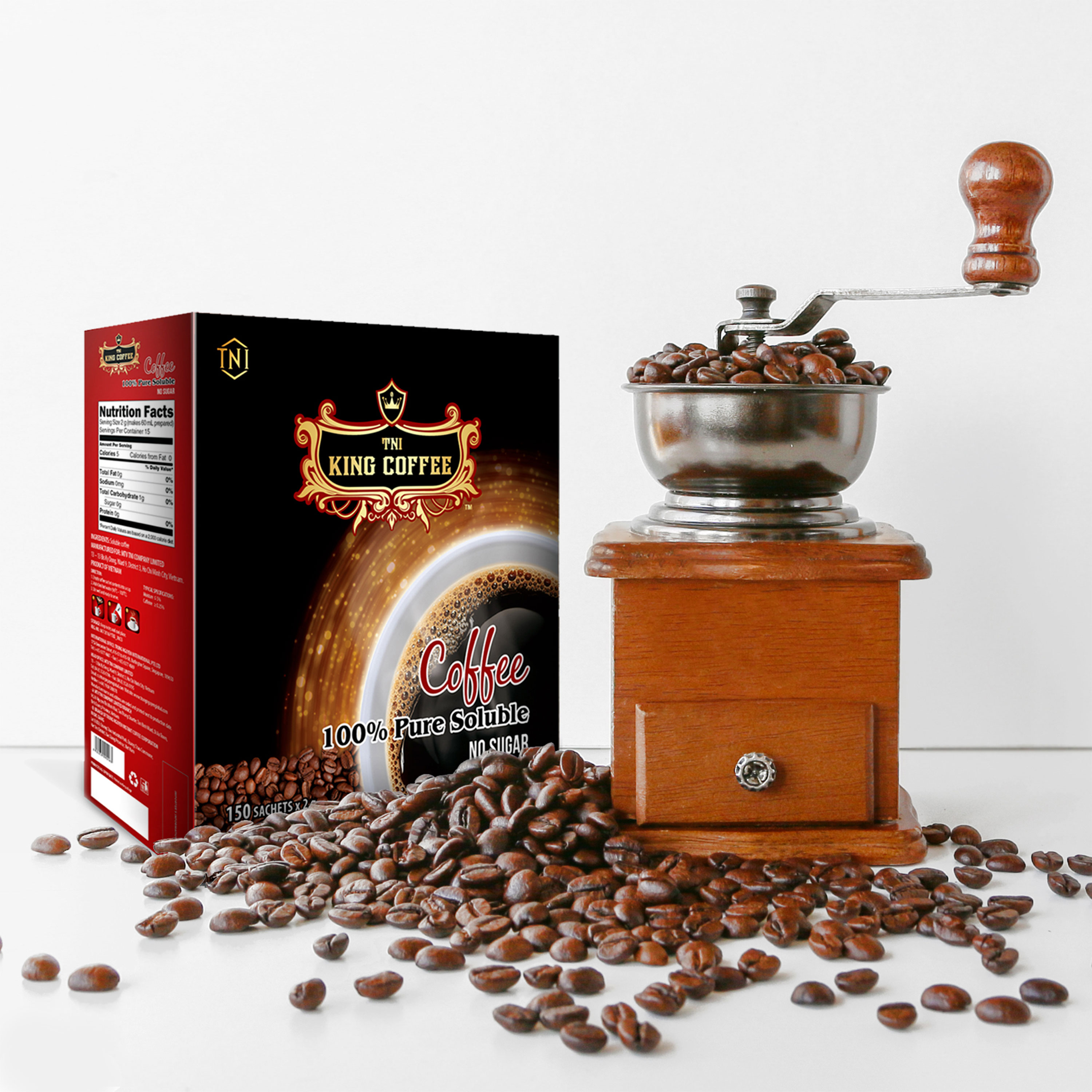 Cà Phê Hòa Tan 100% Đen Thuần Khiết KING COFFEE - Hộp 150 gói x 2g