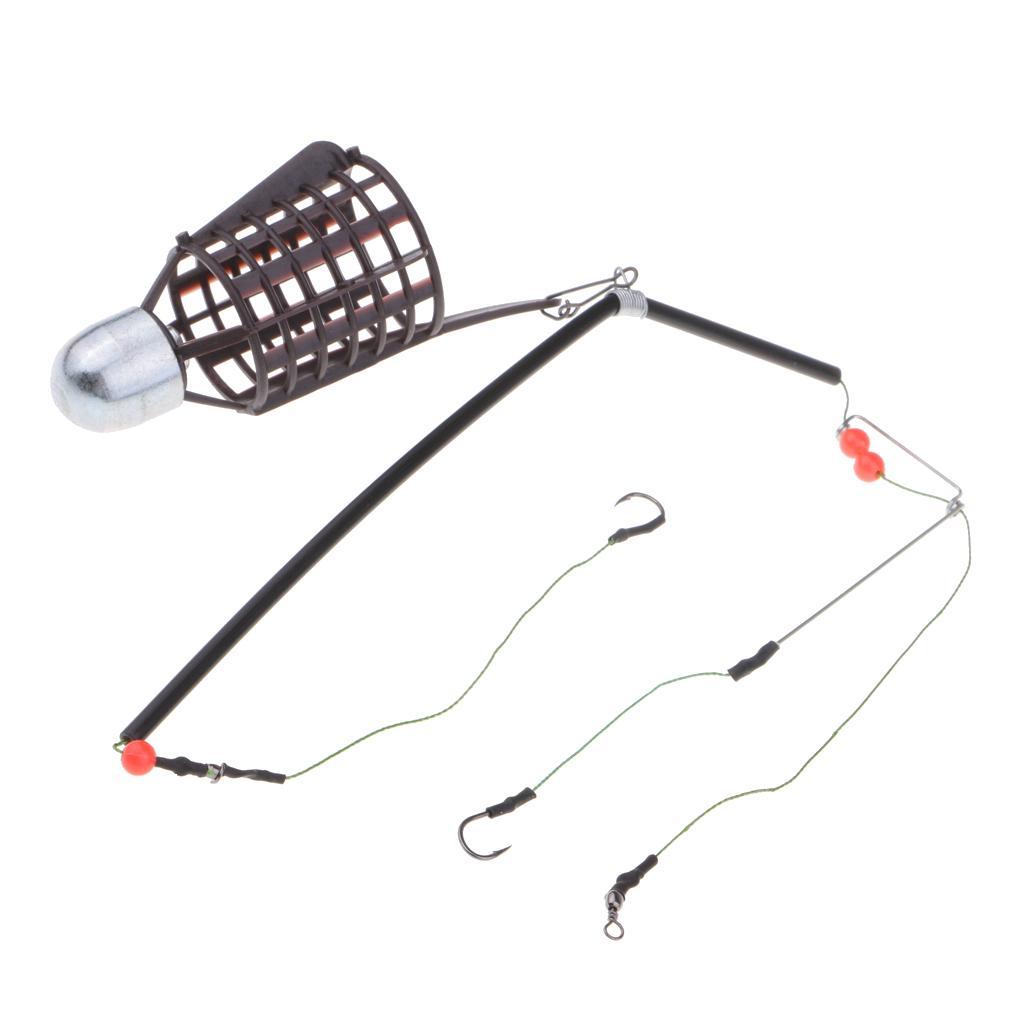 2pcs Fishing Feeder Basket Holder Fishing Bait Cage w/ Line 9# Hooks 30g/40g