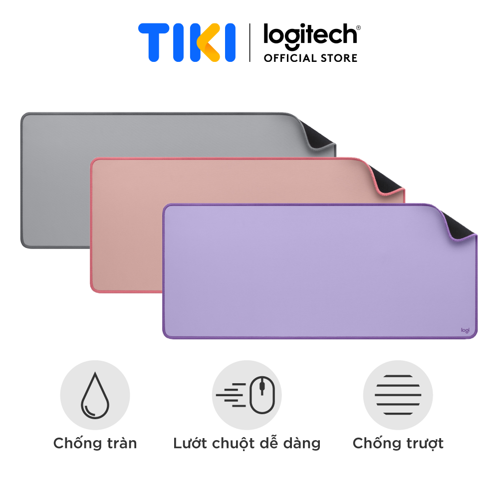 Bàn di chuột cỡ lớn Logitech Desk Mat - Đế cao su chống trượt, lướt dễ dàng, bề mặt chống đổ tràn, bền bỉ, nhỏ gọn - Hàng chính hãng