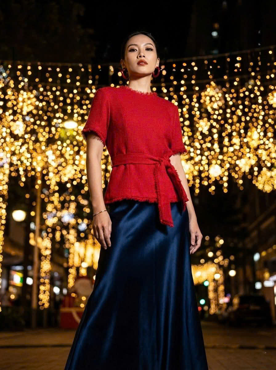 Áo Thắt Eo Peplum Tweed Đỏ Thanh Minh Top242 thời trang thiết kế Hity