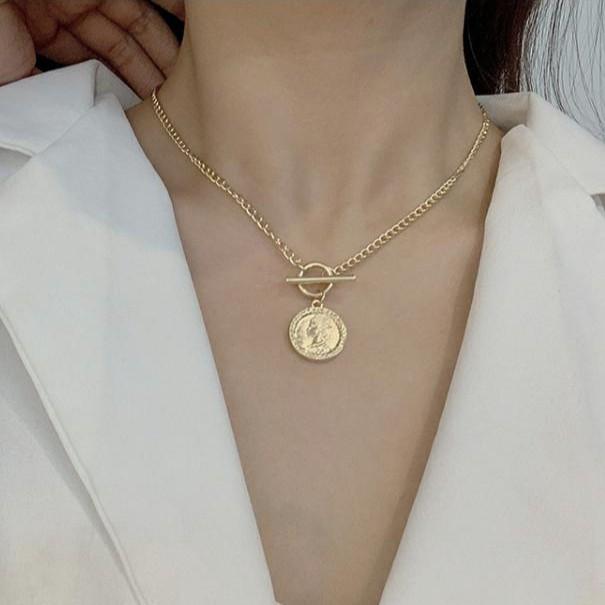 Dây Chuyền Hợp Kim Mặt Hình Đồng Xu Khắc Hình Retro