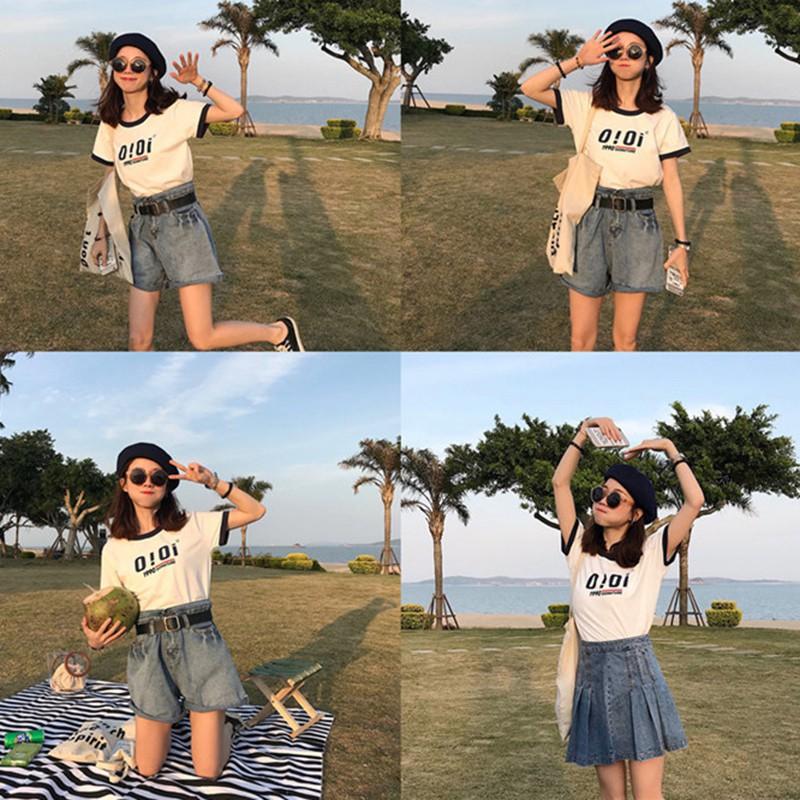 Áo Thun Tay Ngắn Cổ Tròn Hoạ Tiết Chữ Thiết Kế Dáng Rộng Thoải Mái