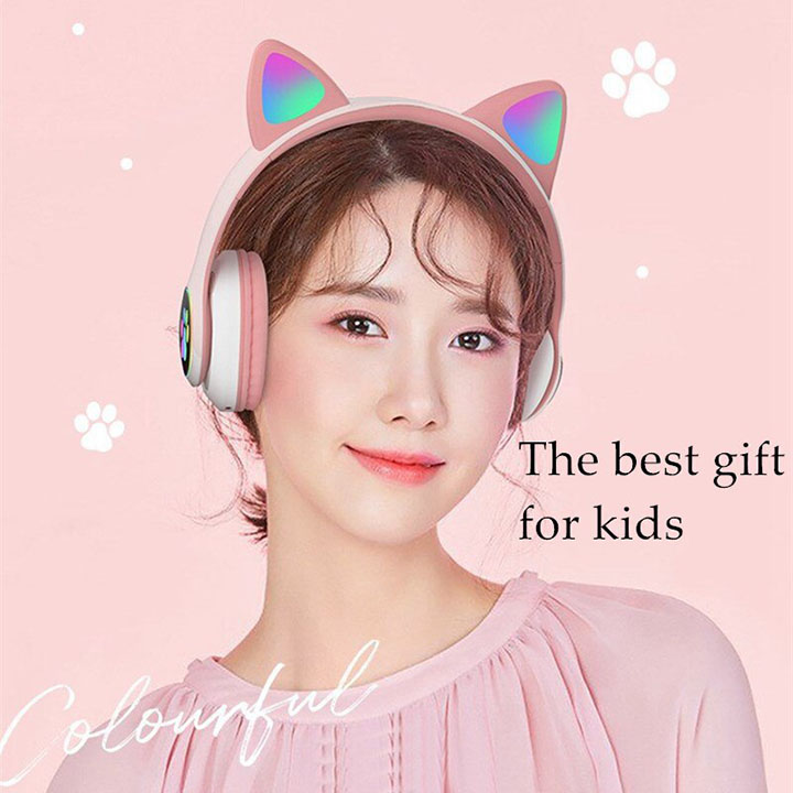 Tai nghe chụp tai headphone bluetooth Hewolf tai nghe mèo không dây hàng chính hãng có đèn LED nghe nhạc chơi game đàm thoại dùng được cho điện thoại, laptop, máy tính