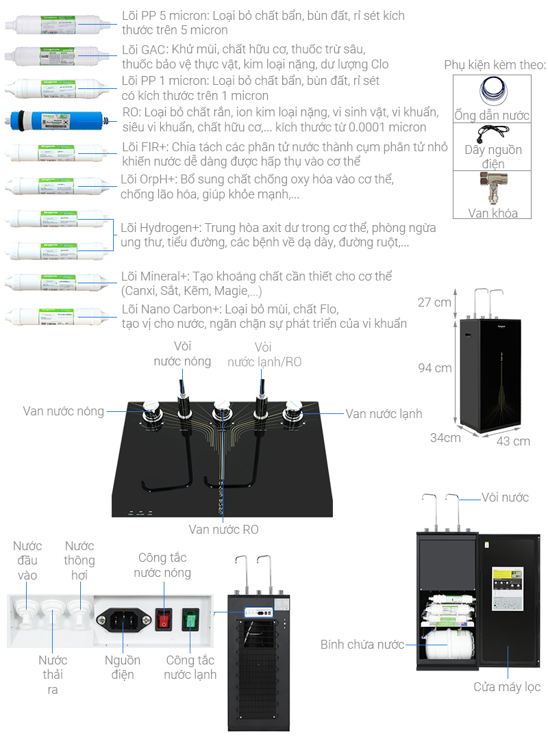 Máy lọc nước RO nóng nguội lạnh Hydrogen 10 lõi Kangaroo KG10A13 - HÀNG CHÍNH HÃNG - GIAO TOÀN QUỐC