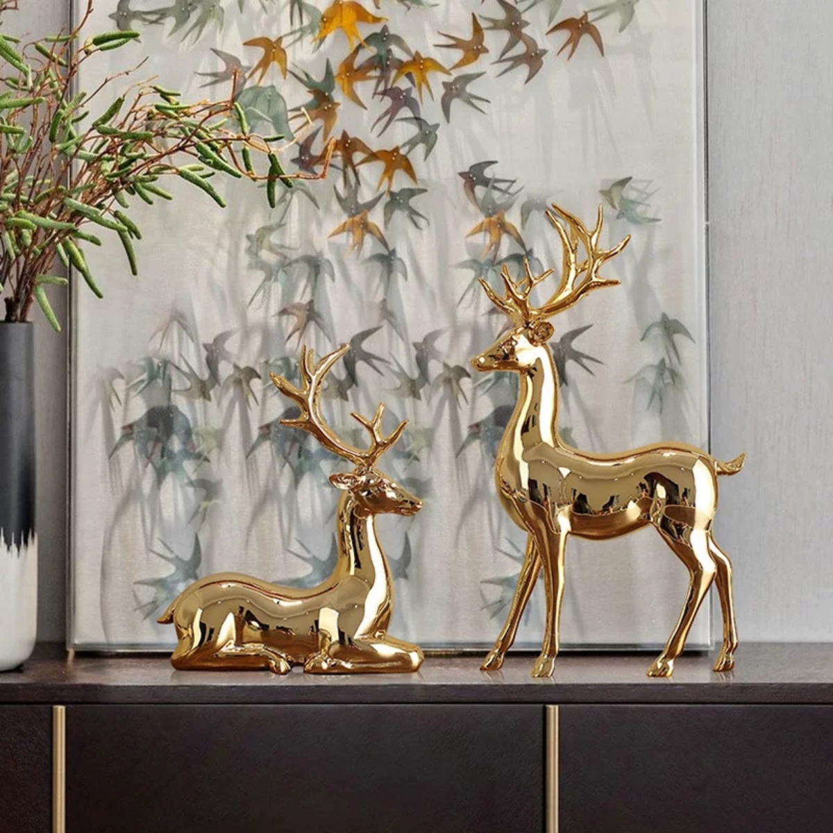 Cặp tượng hươu tình nhân mạ vàng sang trọng - Đồ trang trí nhà cửa đẹp - Mã T83