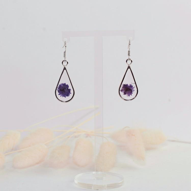 Bông tai hình giọt nước hoạ tiết hoa khô handmade resin epoxy trong suốt nhiều màu sắc